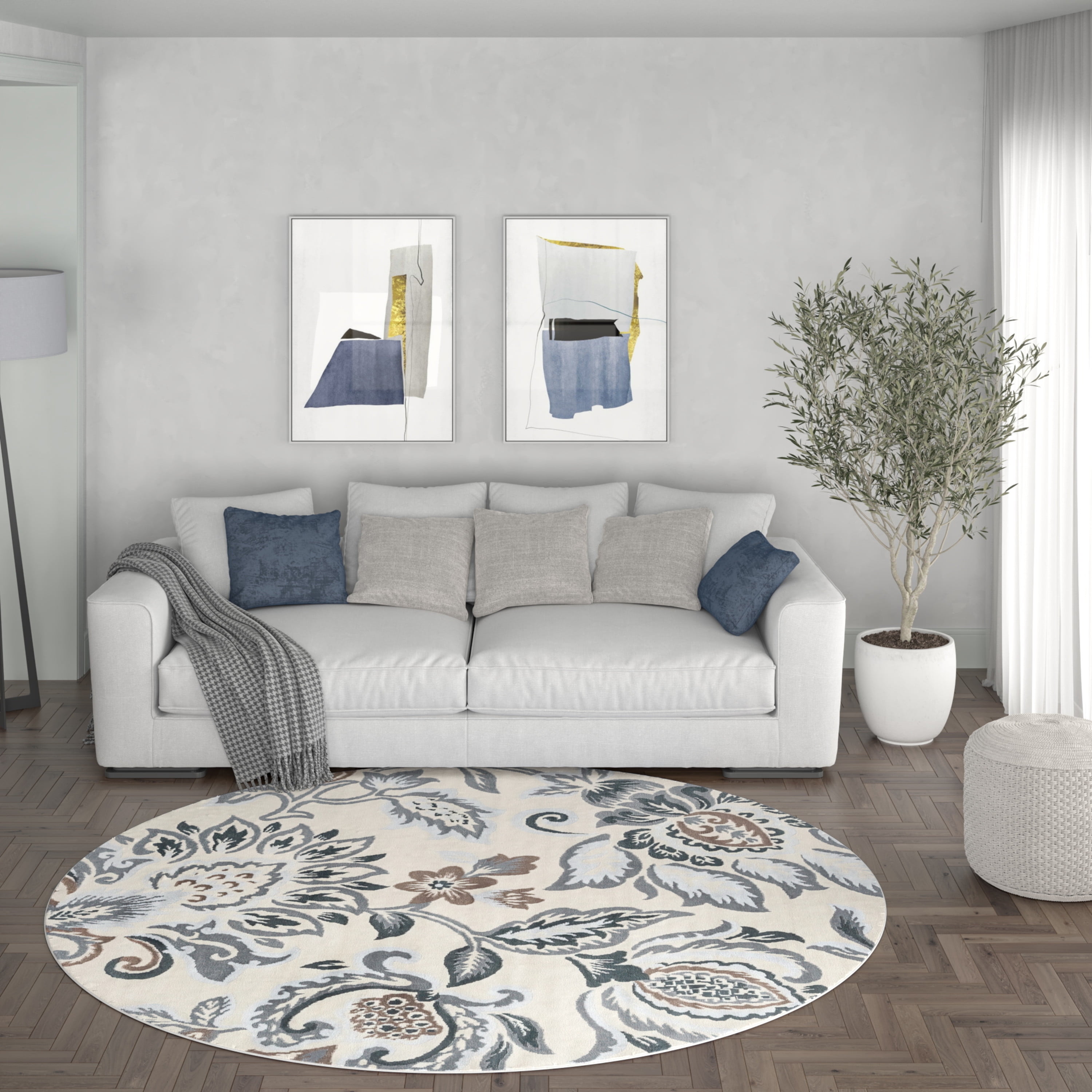 Madison Traditional 5' Round Cream Polypropylene Indoor Area Rug