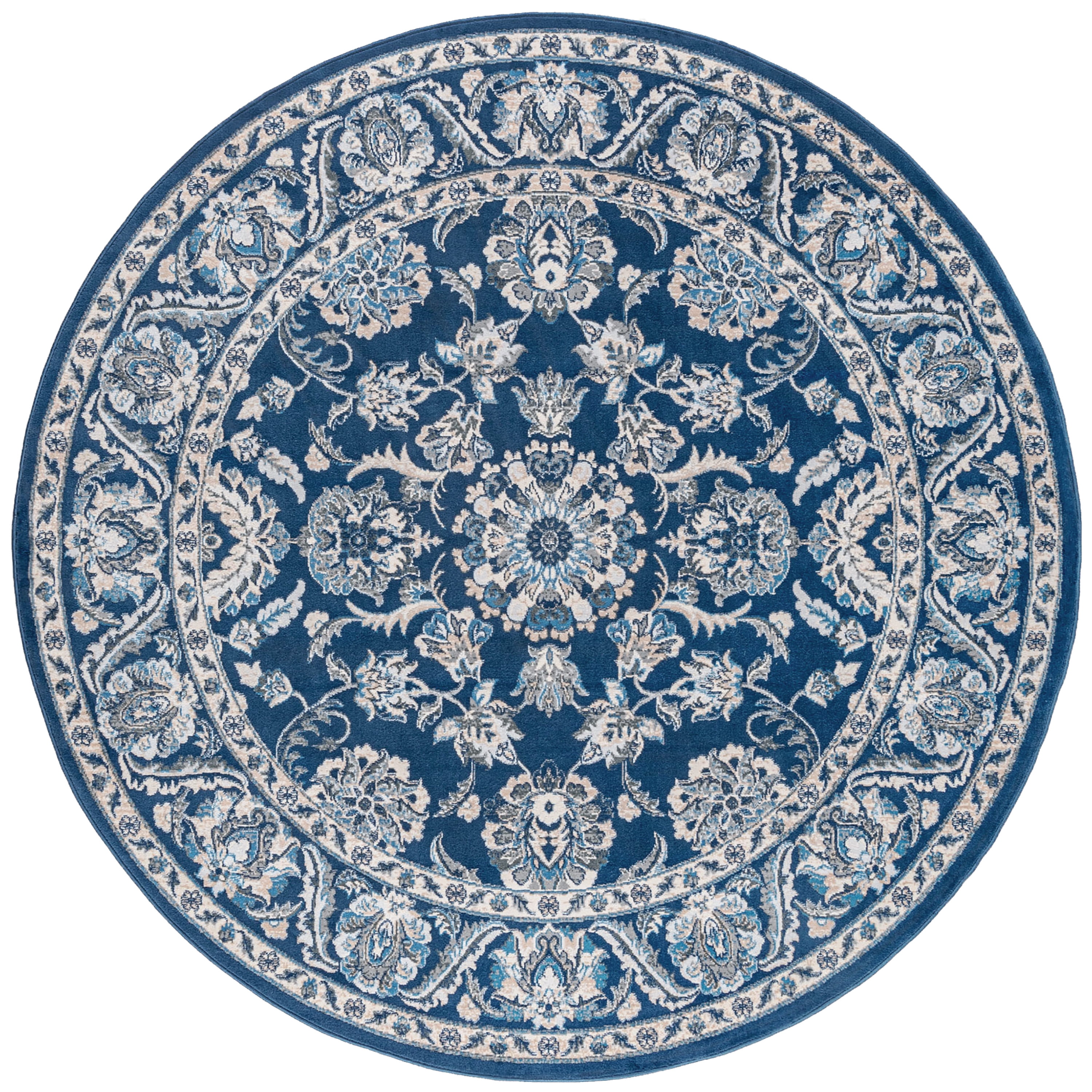 Madison Traditional 5' Round Dark Blue Polypropylene Indoor Area Rug