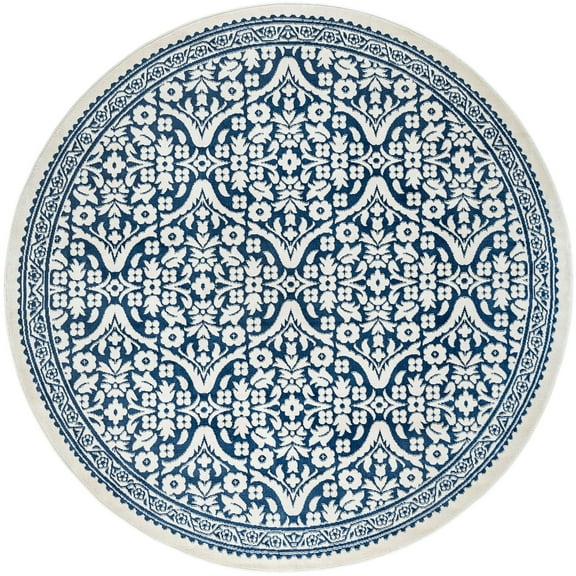 Madison Traditional 5' Round Dark Blue Polypropylene Indoor Area Rug