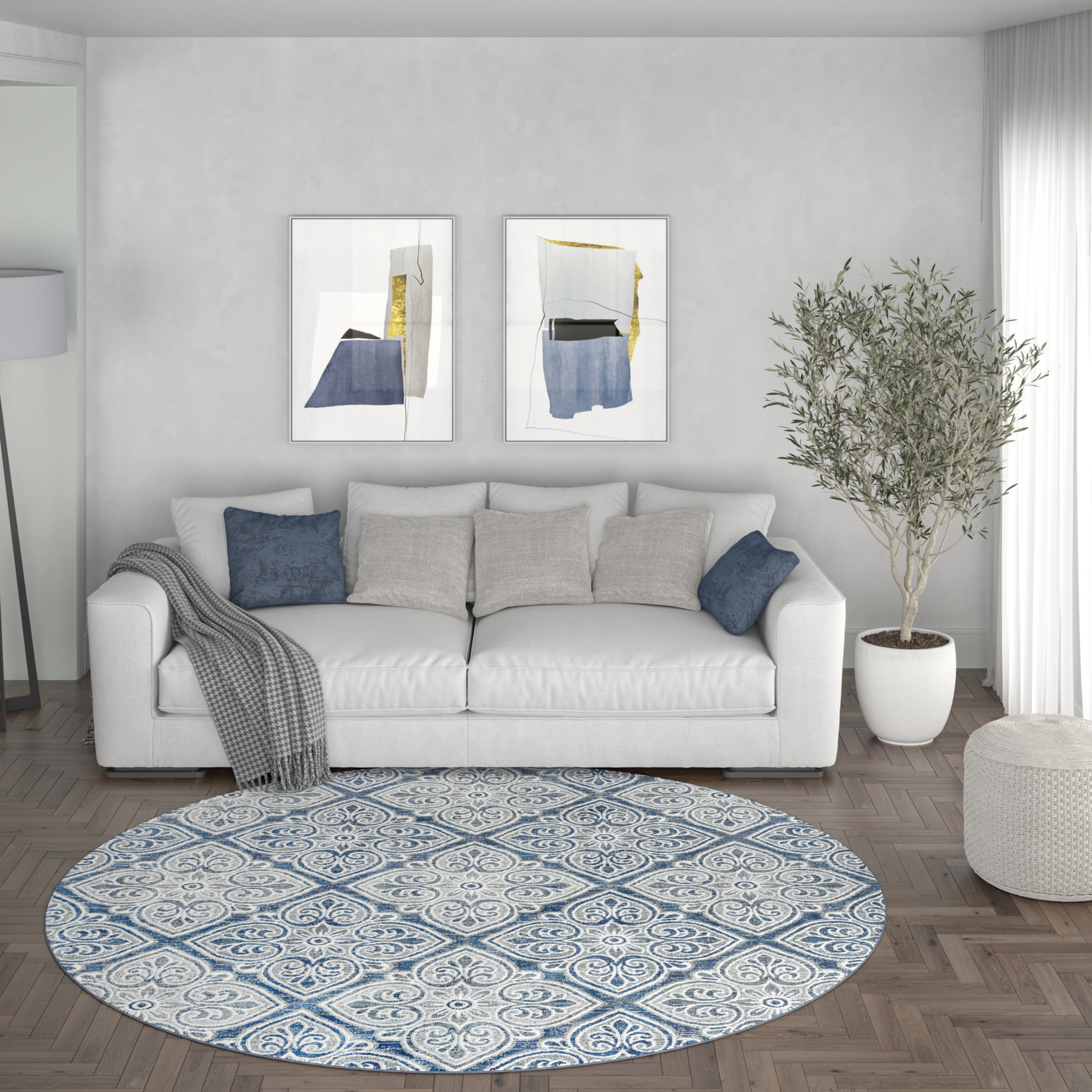 Madison Traditional 5' Round Dark Gray Polypropylene Indoor Area Rug