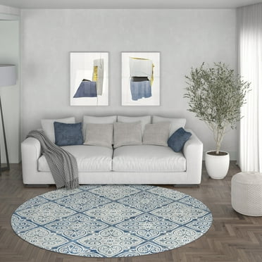Madison Traditional 5' Round Dark Gray Polypropylene Indoor Area Rug