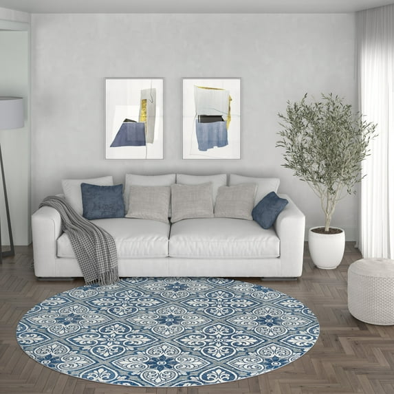 Madison Traditional 5' Round Gray Polypropylene Indoor Area Rug