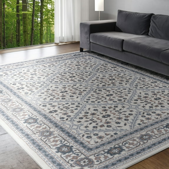 Madison Traditional 5' x 7' Cream and Gray Polypropylene Indoor Area Rug