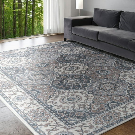 Madison Traditional 5' x 7' Cream and Gray Polypropylene Indoor Area Rug