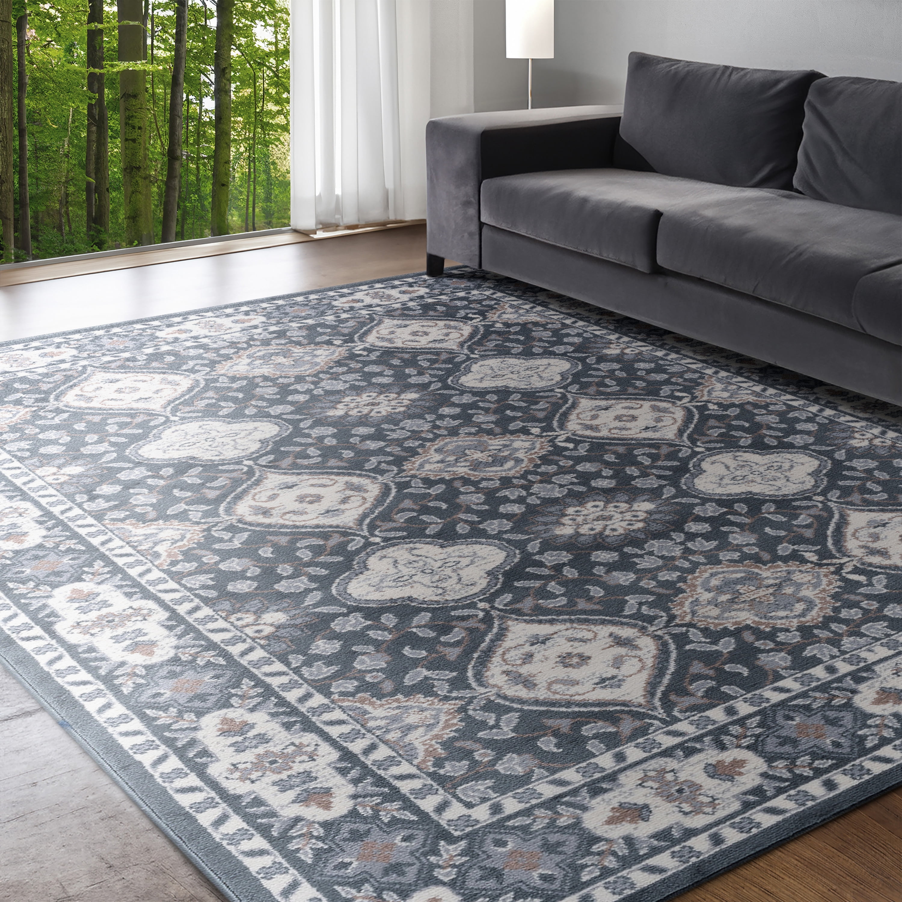 Madison Traditional 5' x 7' Dark Gray and Cream Polypropylene Indoor Area Rug