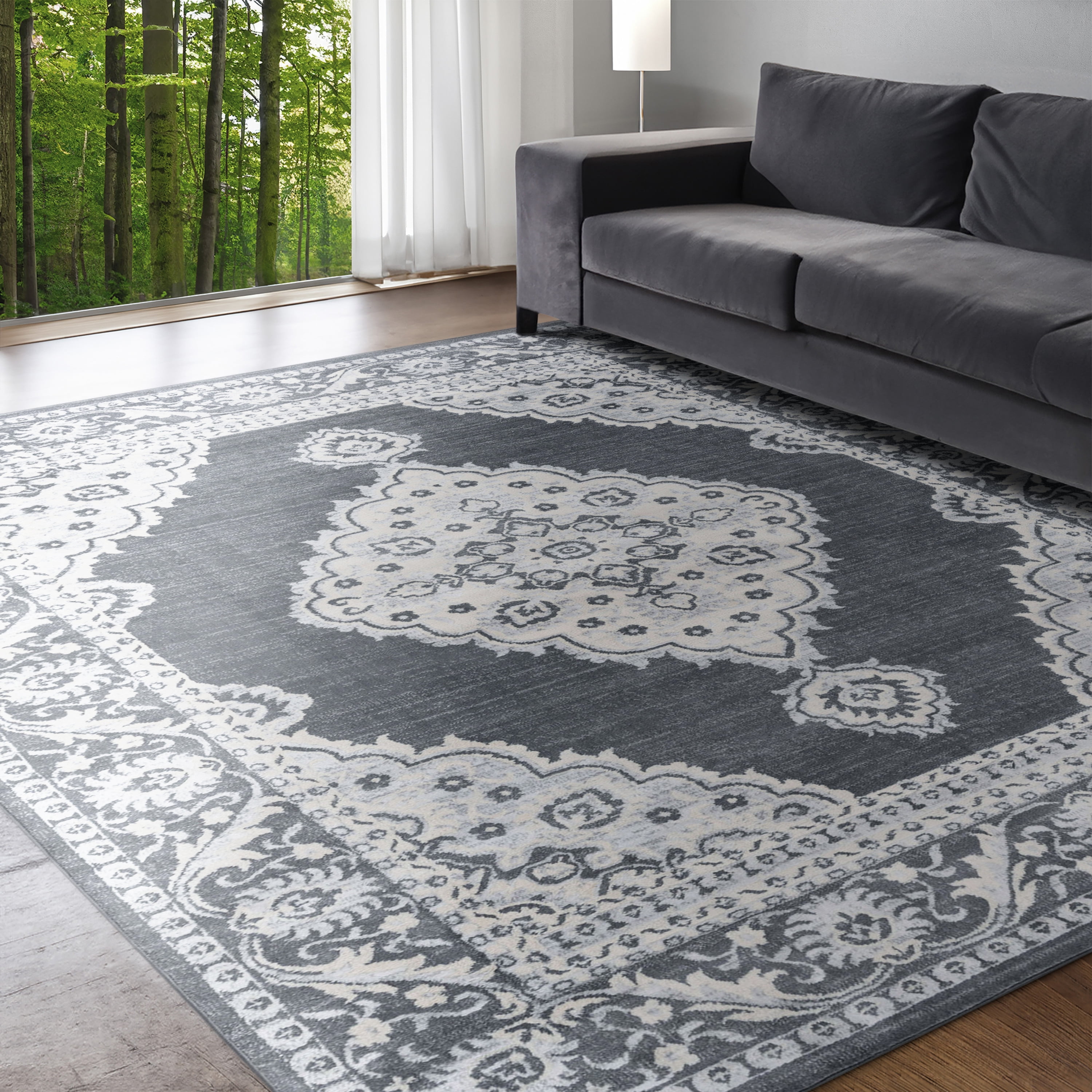 Madison Traditional 5' x 7' Dark Gray and Cream Polypropylene Indoor Area Rug