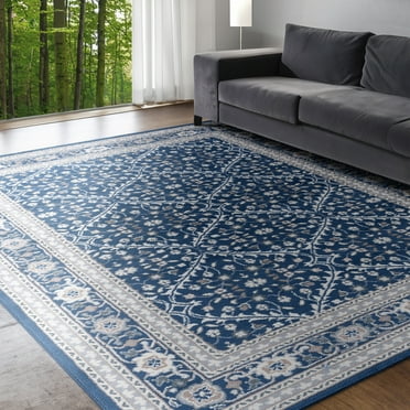 Madison Traditional 5' x 7' Navy and Cream Polypropylene Indoor Area Rug