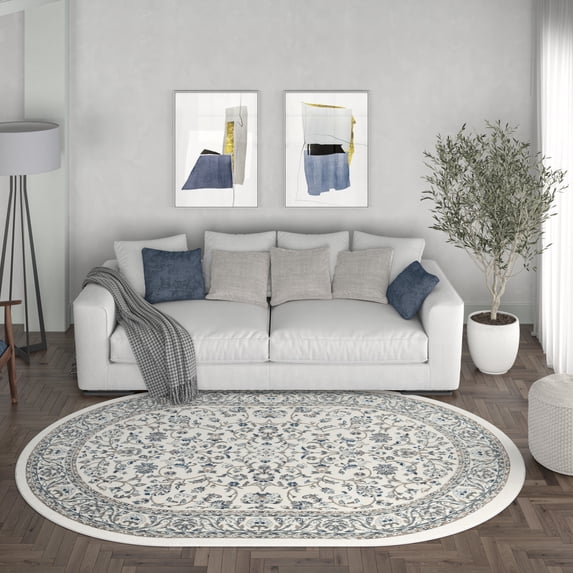 Madison Traditional 5' x 7' Oval Cream Polypropylene Indoor Area Rug