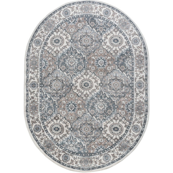 Madison Traditional 5' x 7' Oval Cream and Gray Polypropylene Indoor Area Rug