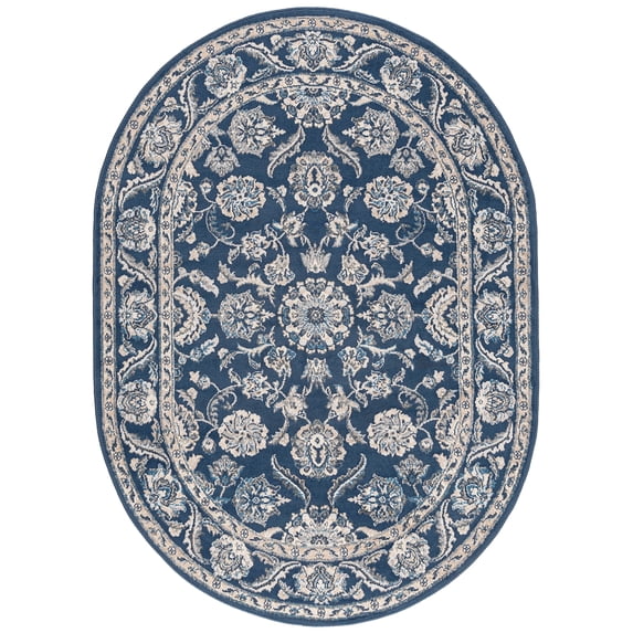 Madison Traditional 5' x 7' Oval Dark Blue Polypropylene Indoor Area Rug
