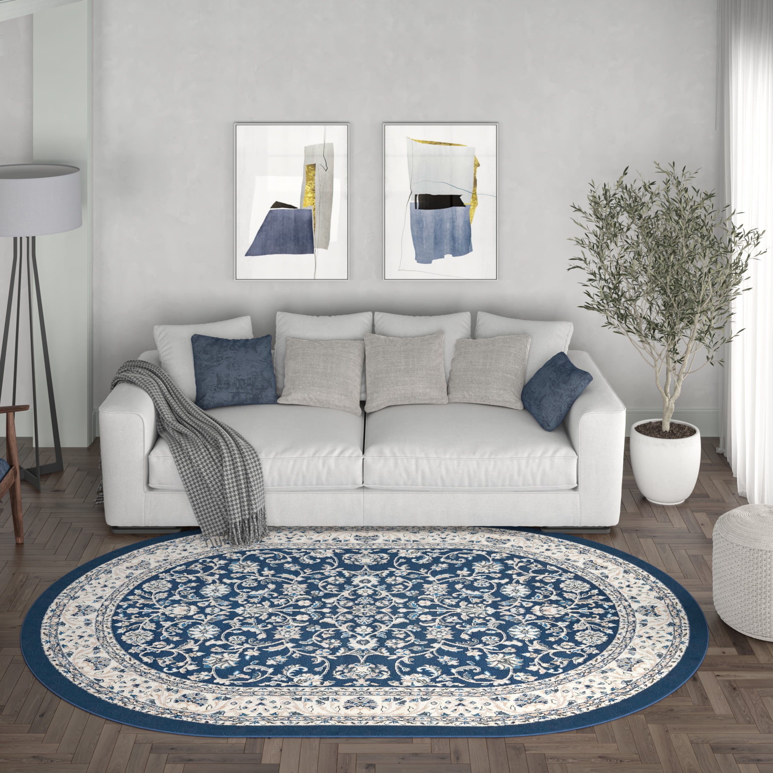 5x8 Oval Traditional Dark Blue Oval Area Rugs for Living Room | Bedroom Rug | Dining Room Rug | Indoor Entry or Entryway Rug | Kitchen Rug | Alfombras para Salas 5'3'' x 7'3'' Oval