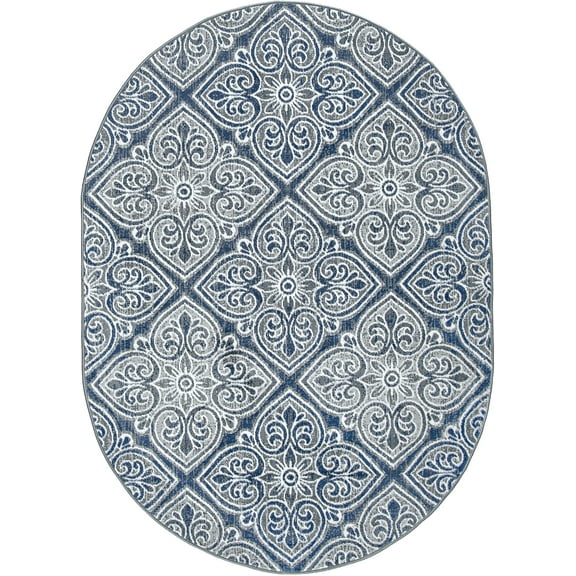 Madison Traditional 5' x 7' Oval Dark Gray Polypropylene Indoor Area Rug