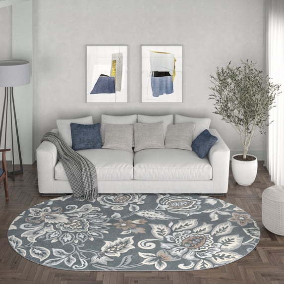 Madison Traditional 5' x 7' Oval Dark Gray Polypropylene Indoor Area Rug