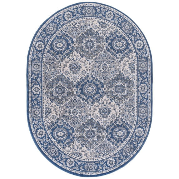 Madison Traditional 5' x 7' Oval Navy and Cream Polypropylene Indoor Area Rug