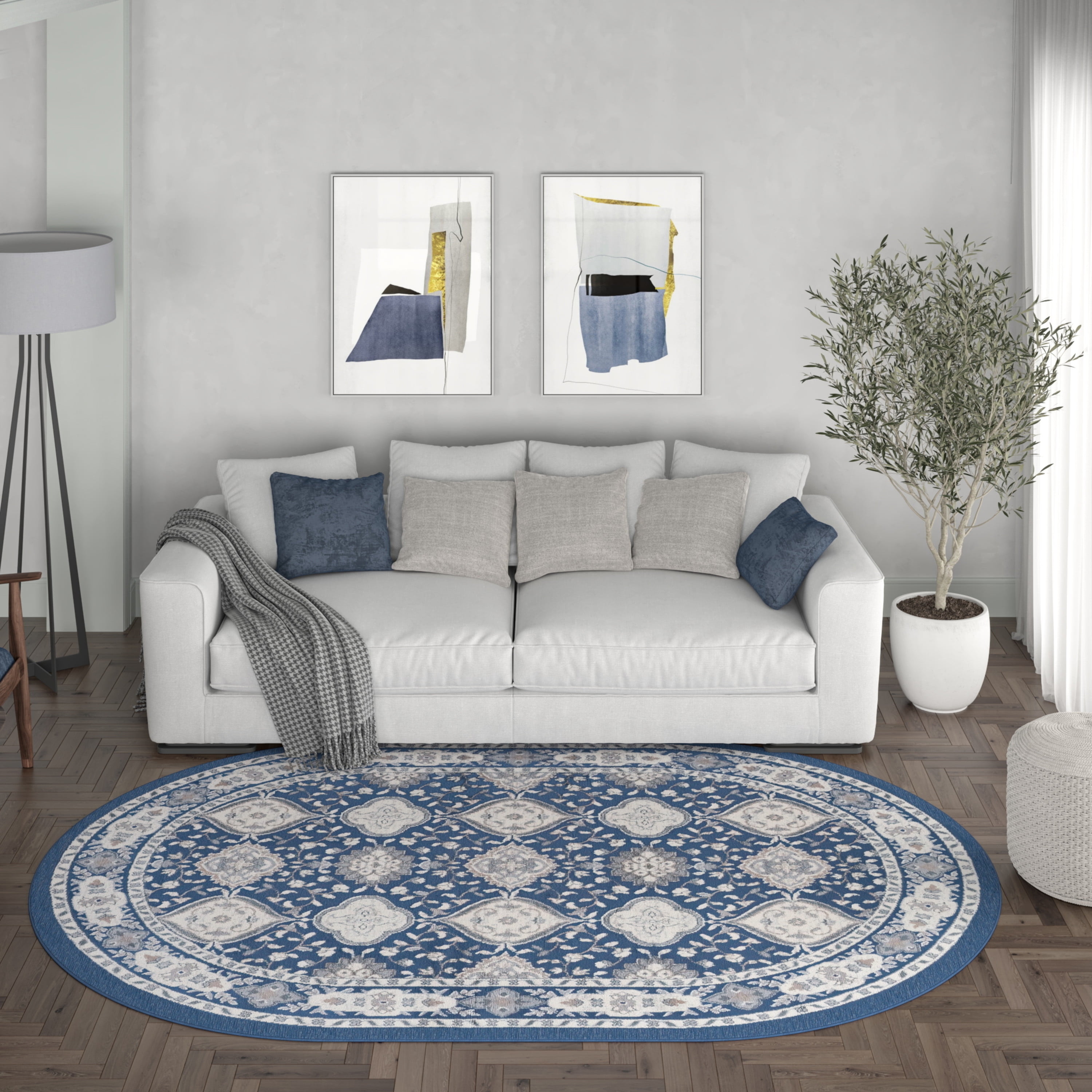 Madison Traditional 5' x 7' Oval Navy and Cream Polypropylene Indoor Area Rug