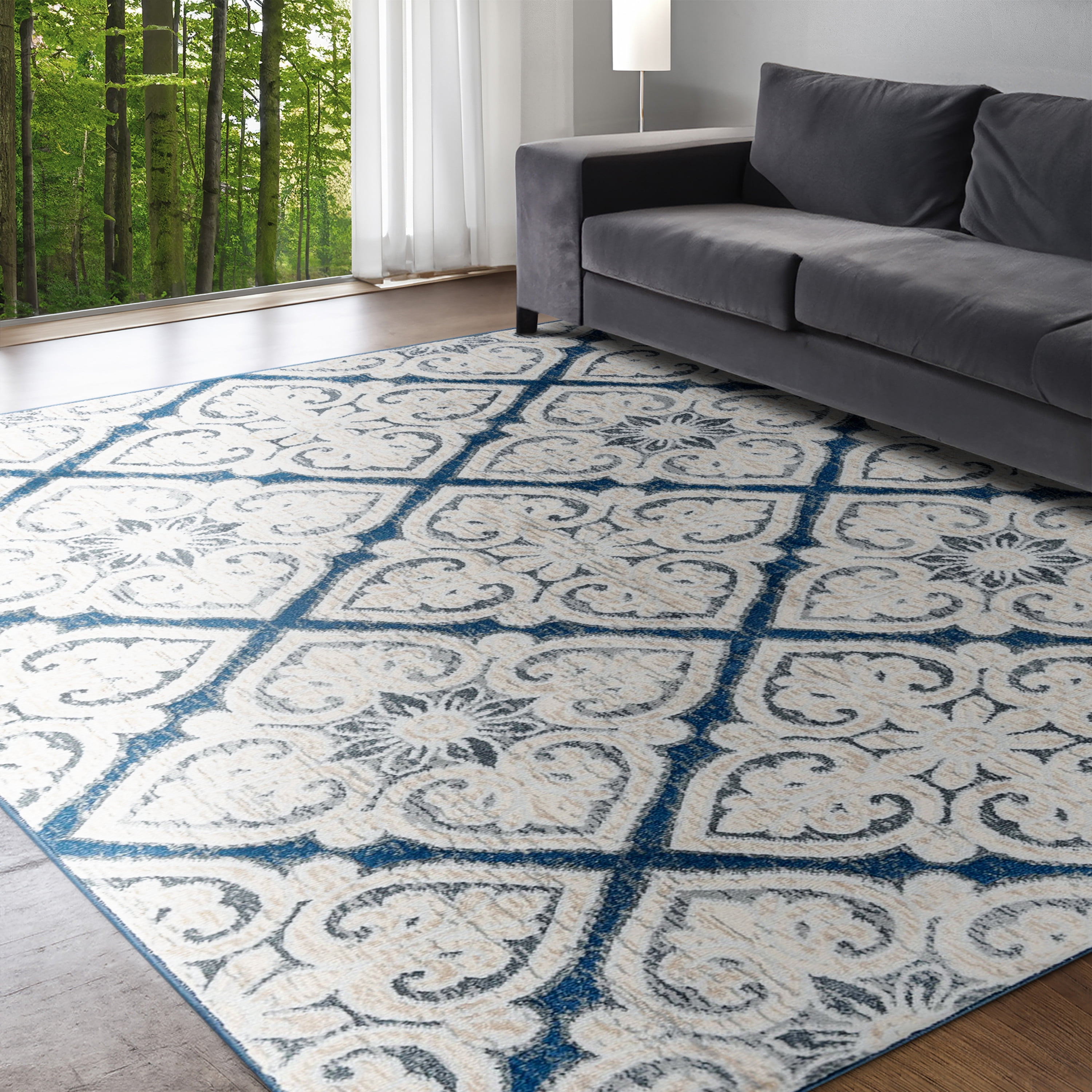 Madison Traditional 7.6' x 10' Dark Blue Polypropylene Indoor Area Rug
