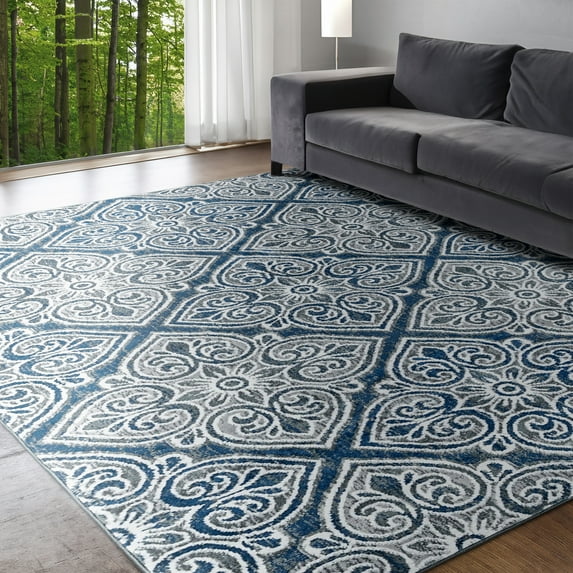 Madison Traditional 7.6' x 10' Dark Gray Polypropylene Indoor Area Rug