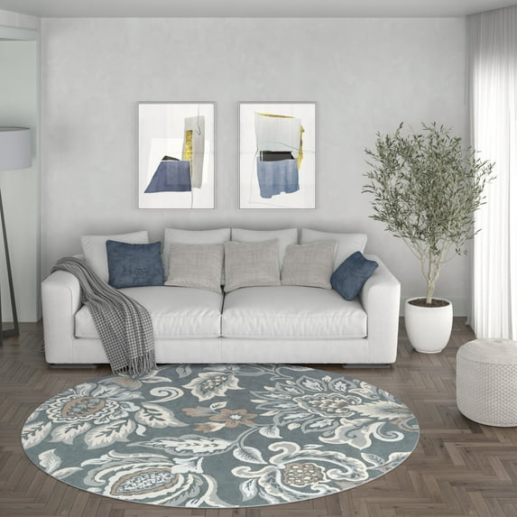 Madison Traditional 8' Round Dark Gray Polypropylene Indoor Area Rug