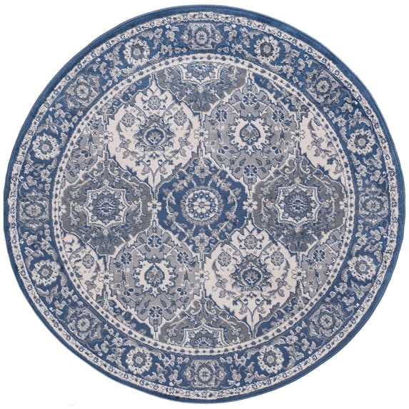 Madison Traditional 8' Round Navy and Cream Polypropylene Indoor Area Rug