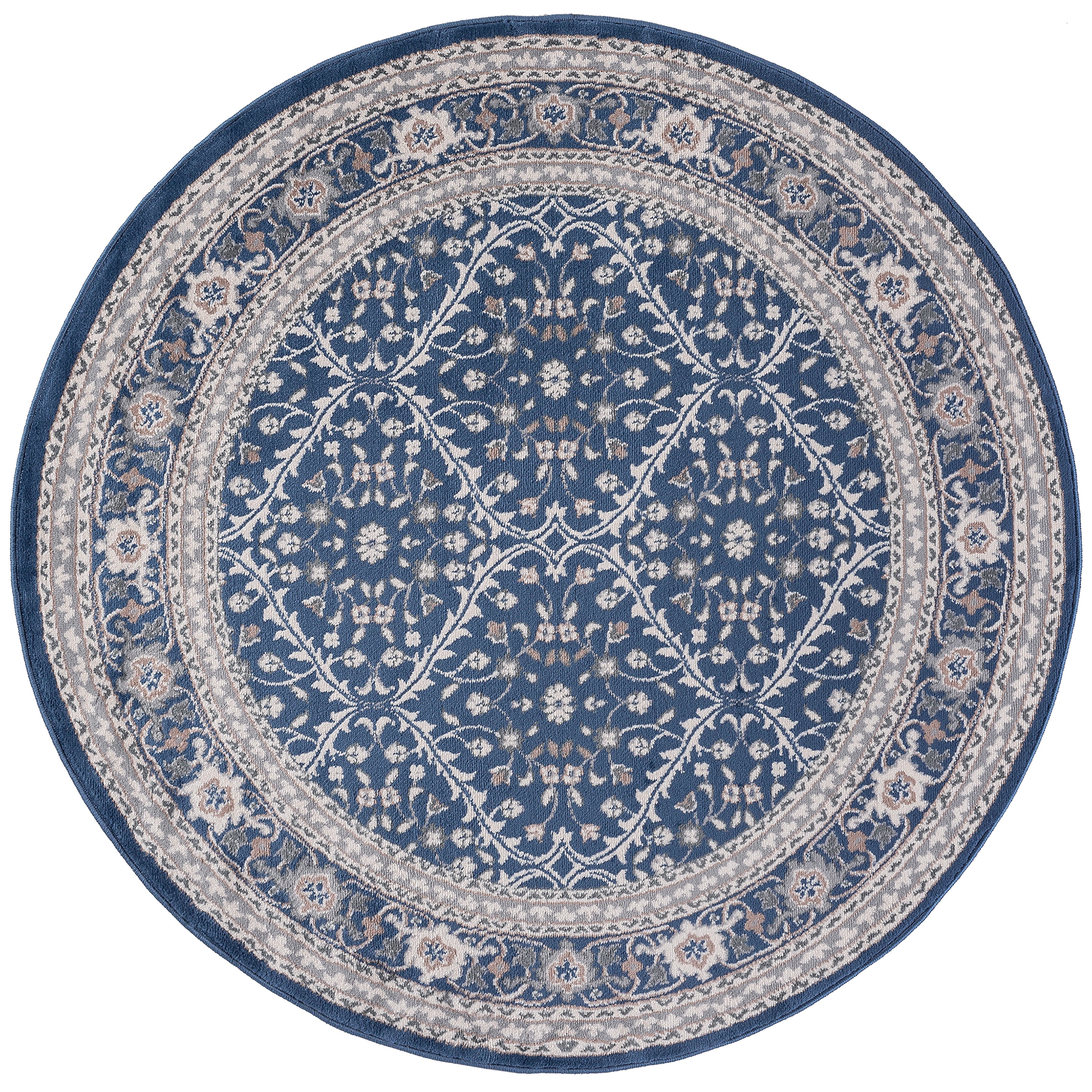 Madison Traditional 8' Round Navy and Cream Polypropylene Indoor Area Rug