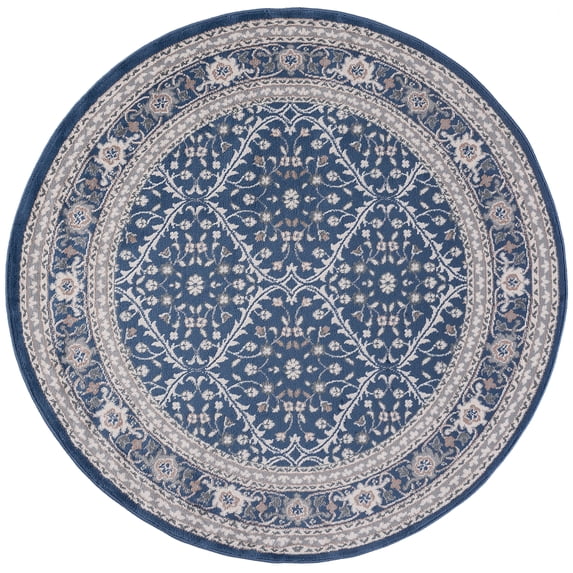 Madison Traditional 8' Round Navy and Cream Polypropylene Indoor Area Rug