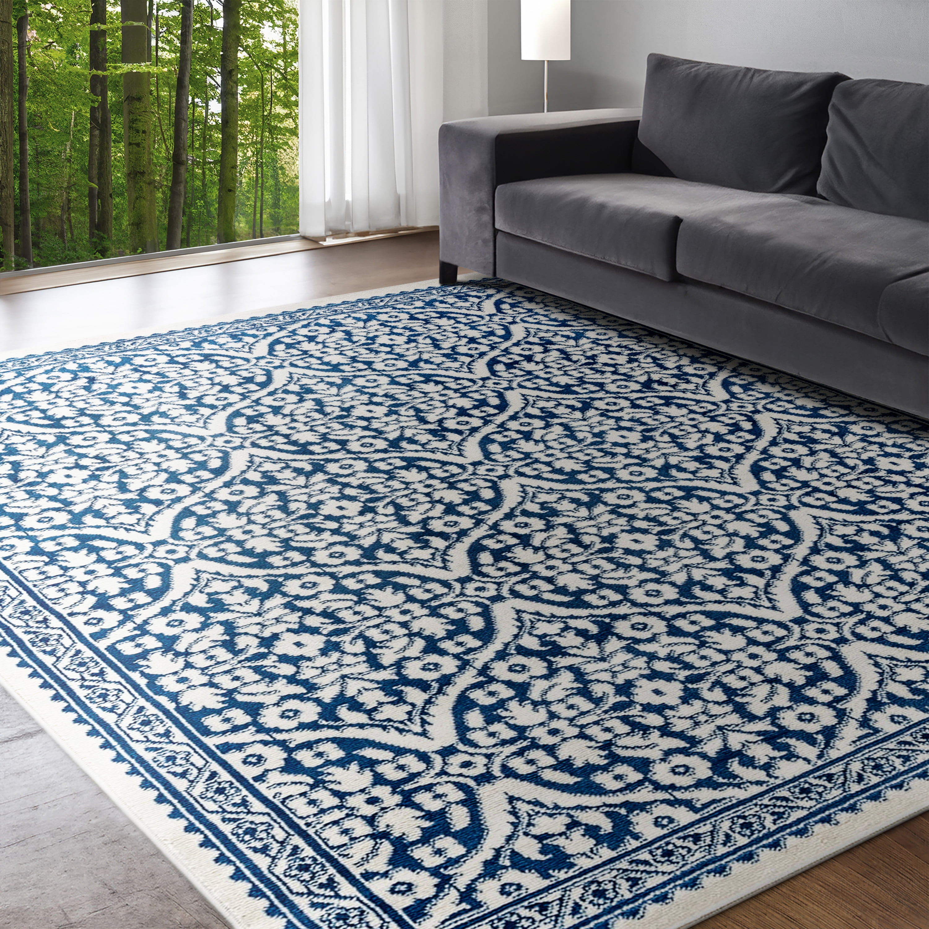 Madison Traditional 9' x 12' Dark Blue Polypropylene Indoor Area Rug