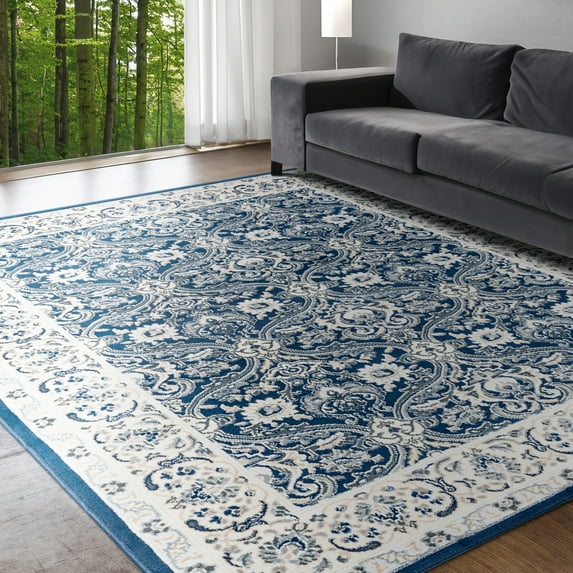 Madison Traditional 9' x 12' Dark Blue Polypropylene Indoor Area Rug