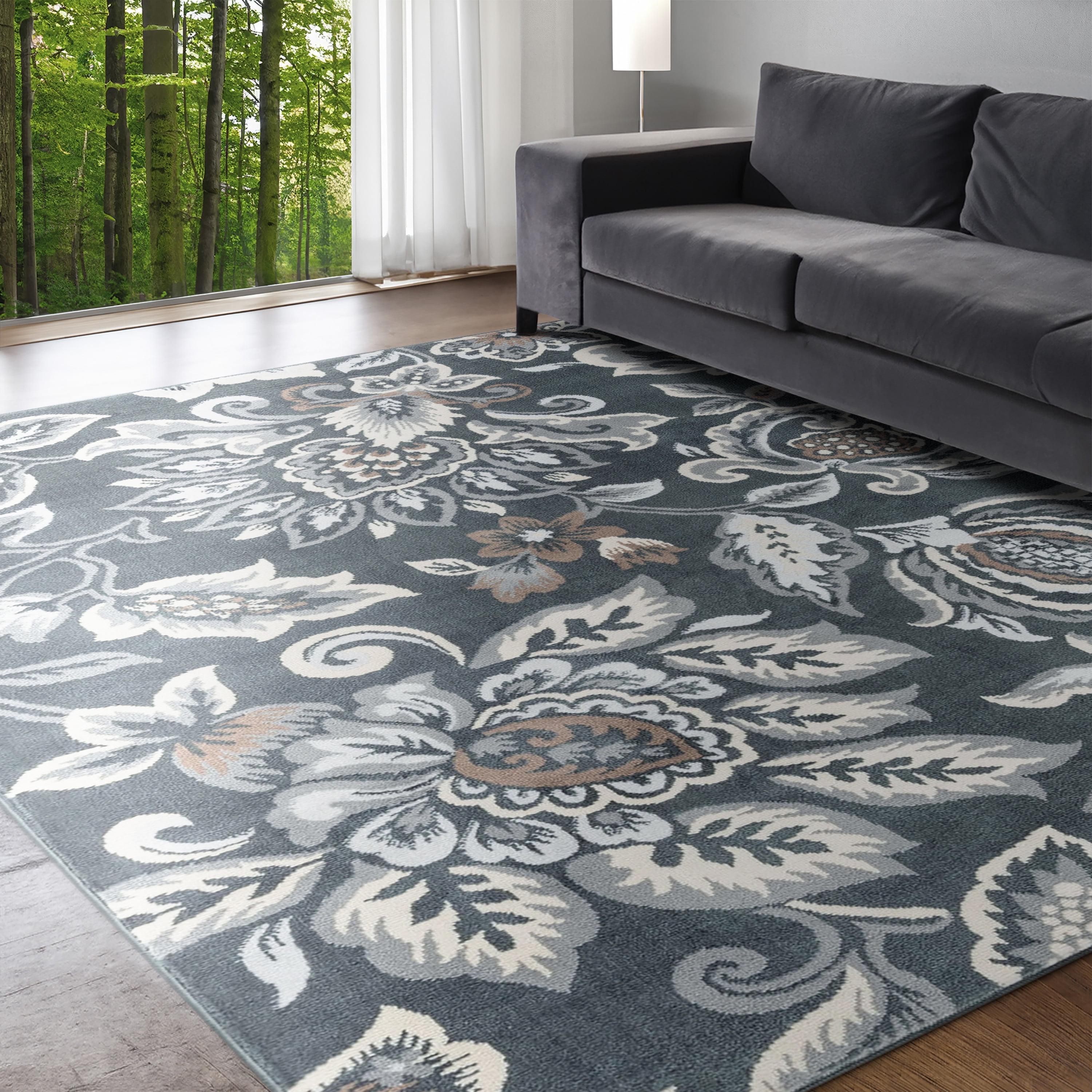 Madison Traditional 9' x 12' Dark Gray Polypropylene Indoor Area Rug