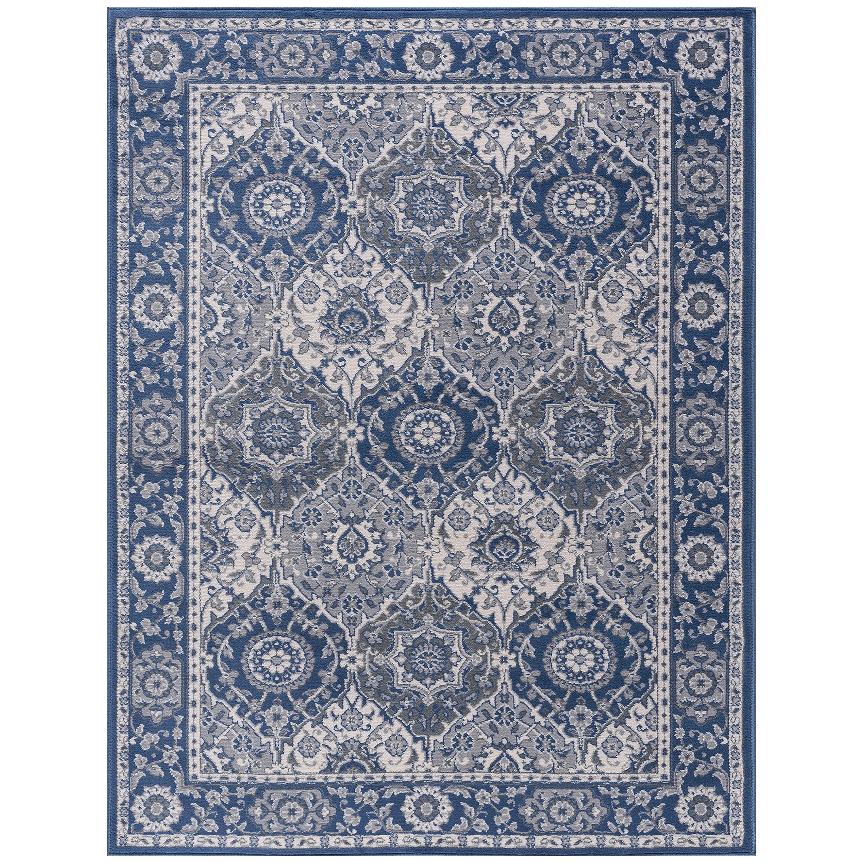 Madison Traditional 9' x 12' Navy and Cream Polypropylene Indoor Area Rug