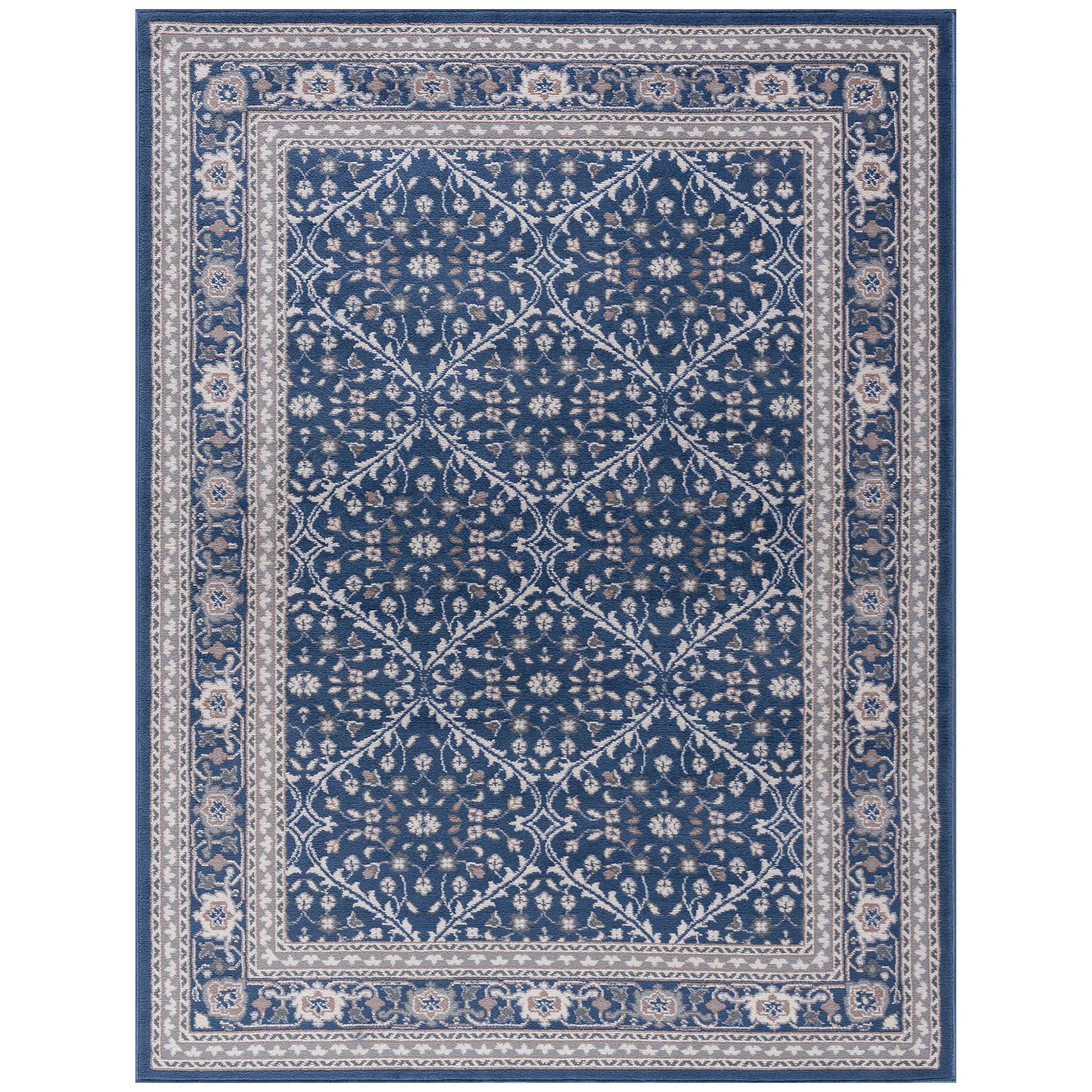 Madison Traditional 9' x 12' Navy and Cream Polypropylene Indoor Area Rug