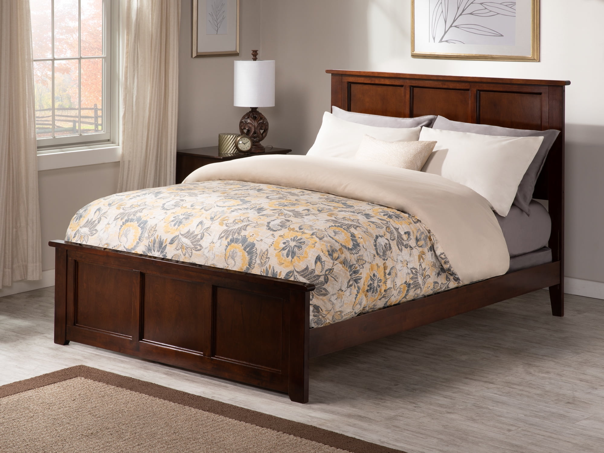 Madison Walnut Full Wood Platform Bed with Headboard