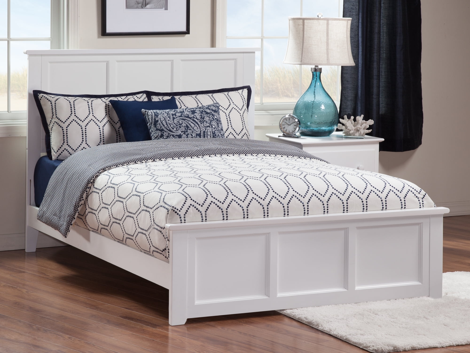 Madison White Full Wood Platform Bed with Headboard and Footboard