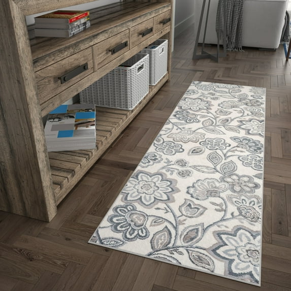 Madison Transitional 2' x 10' Cream and Gray Polypropylene Indoor Area Rug