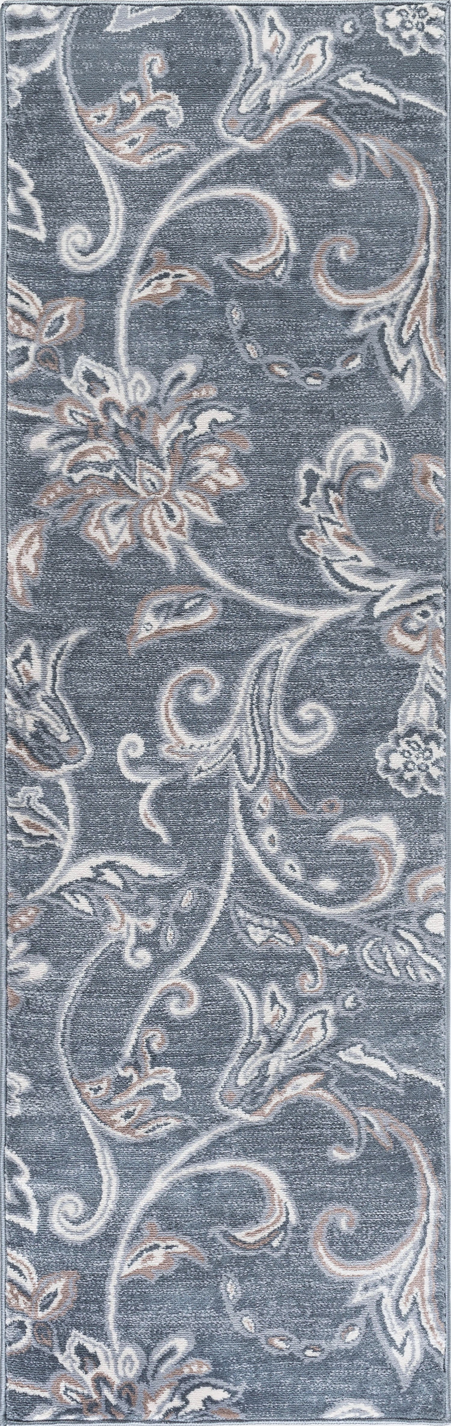 Madison Transitional 2' x 10' Dark Gray and Cream Polypropylene Indoor Area Rug