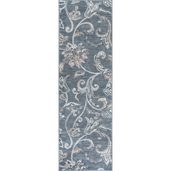 Madison Transitional 2' x 10' Dark Gray and Cream Polypropylene Indoor Area Rug