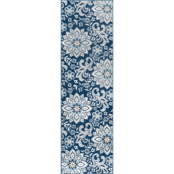 Madison Transitional 2' x 10' Navy and Cream Polypropylene Indoor Area Rug