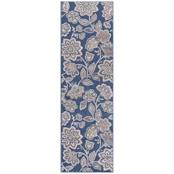 Madison Transitional 2' x 10' Navy and Cream Polypropylene Indoor Area Rug