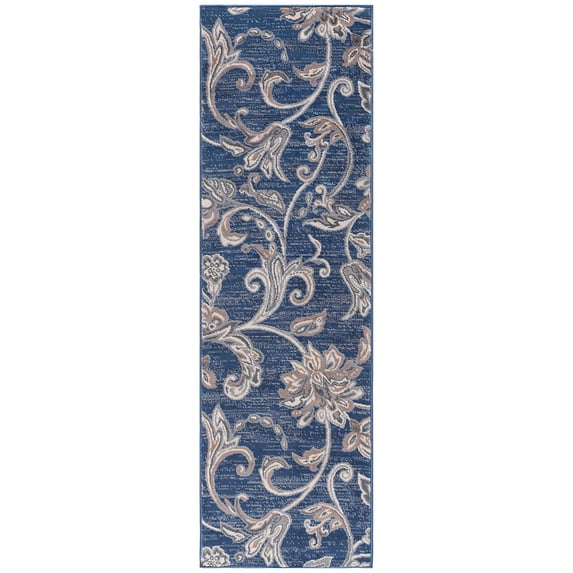 Madison Transitional 2' x 10' Navy and Cream Polypropylene Indoor Area Rug