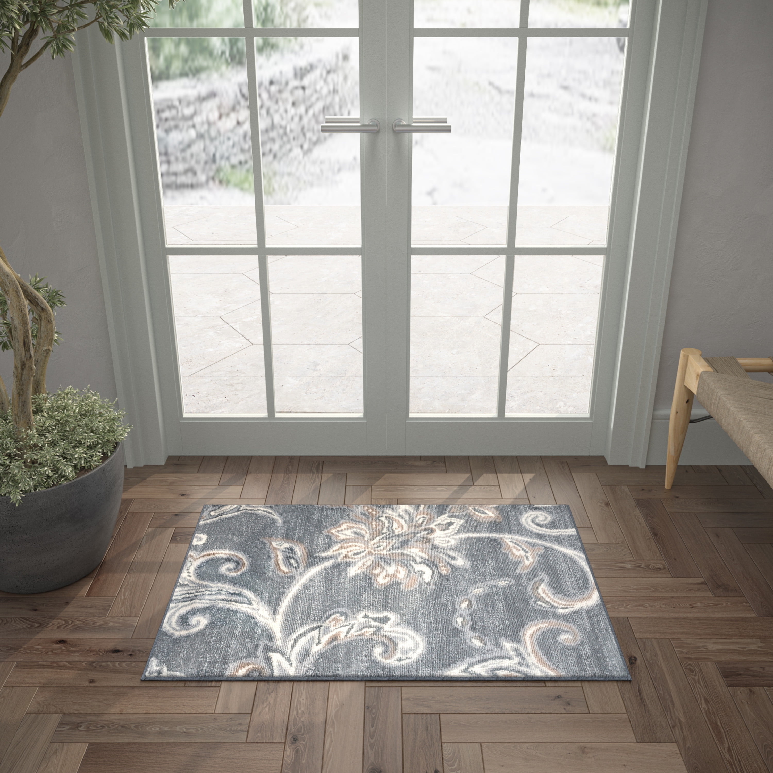 Madison Transitional 2' x 3' Dark Gray and Cream Polypropylene Indoor Area Rug