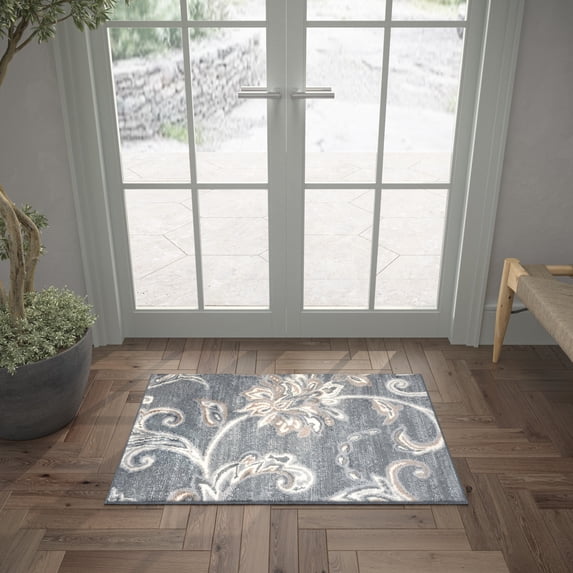 Madison Transitional 2' x 3' Dark Gray and Cream Polypropylene Indoor Area Rug