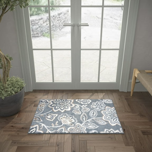 Madison Transitional 2' x 3' Gray and Cream Polypropylene Indoor Area Rug