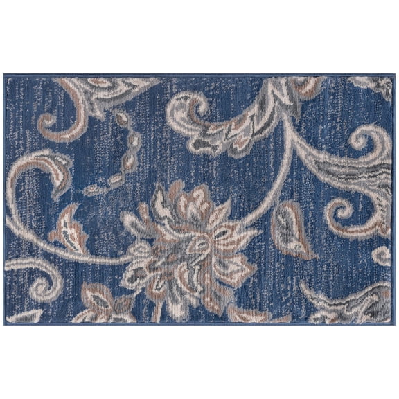 Madison Transitional 2' x 3' Navy and Cream Polypropylene Indoor Area Rug