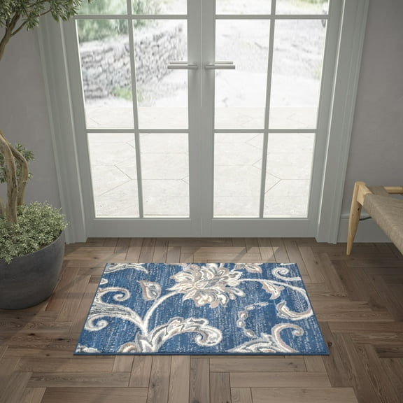 Madison Transitional 2' x 3' Navy and Cream Polypropylene Indoor Area Rug