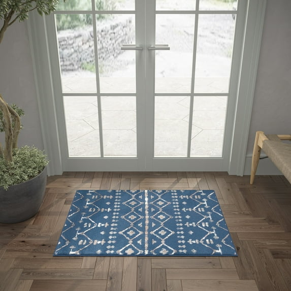 Madison Transitional 2' x 3' Navy and Cream Polypropylene Indoor Area Rug