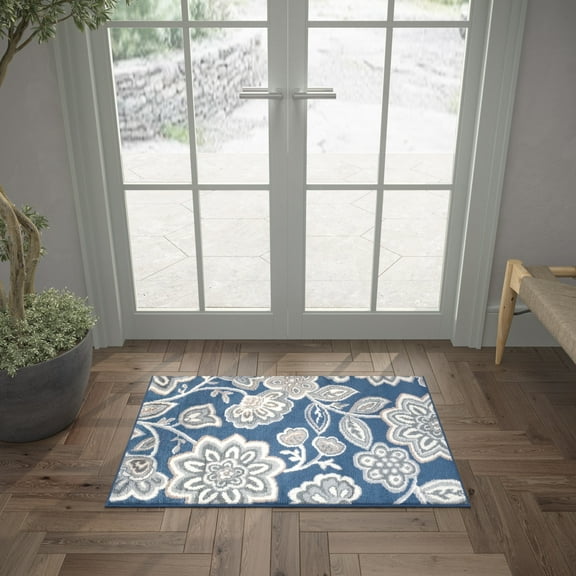 Madison Transitional 2' x 3' Navy and Cream Polypropylene Indoor Area Rug