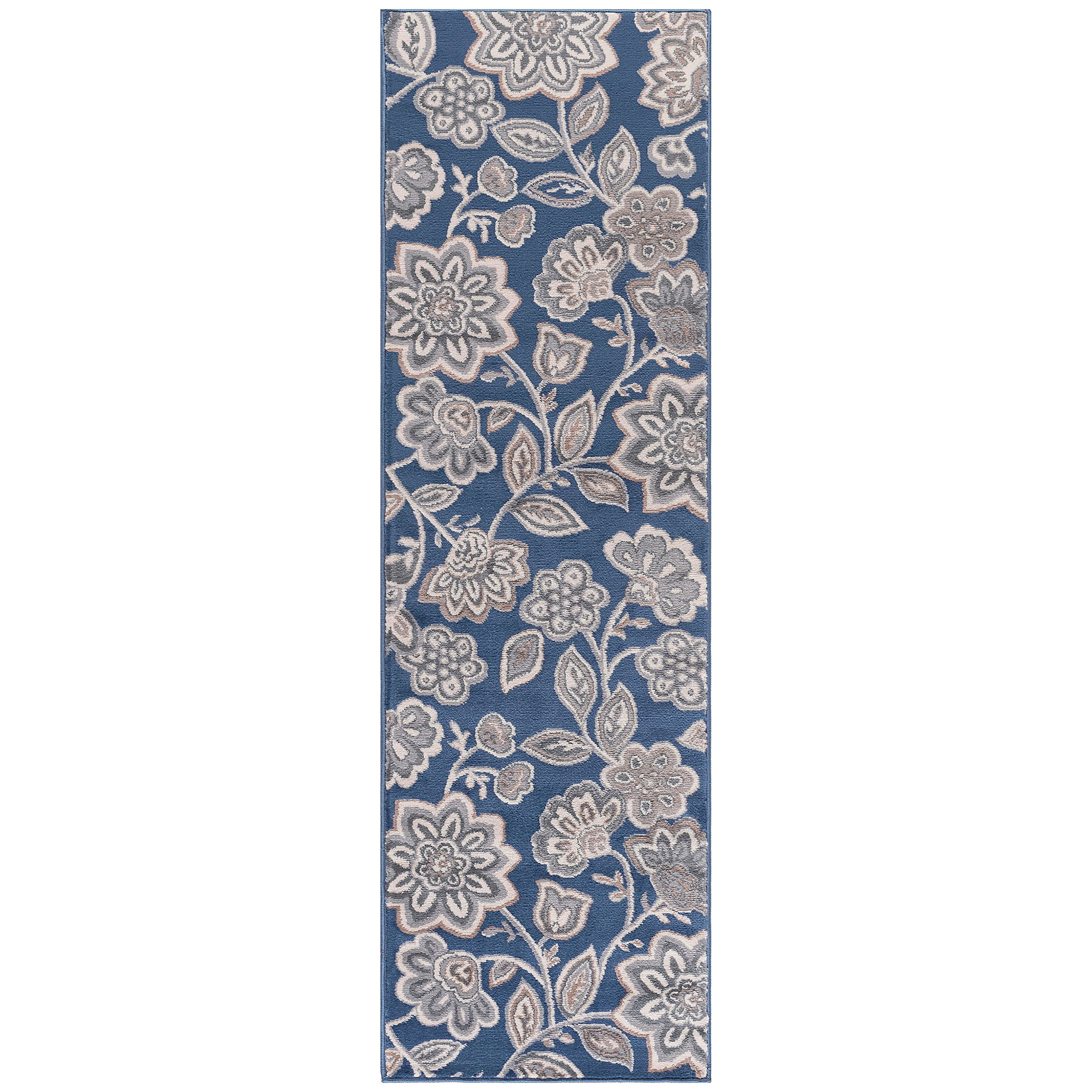 Madison Transitional 2' x 7' Navy and Cream Polypropylene Indoor Area Rug
