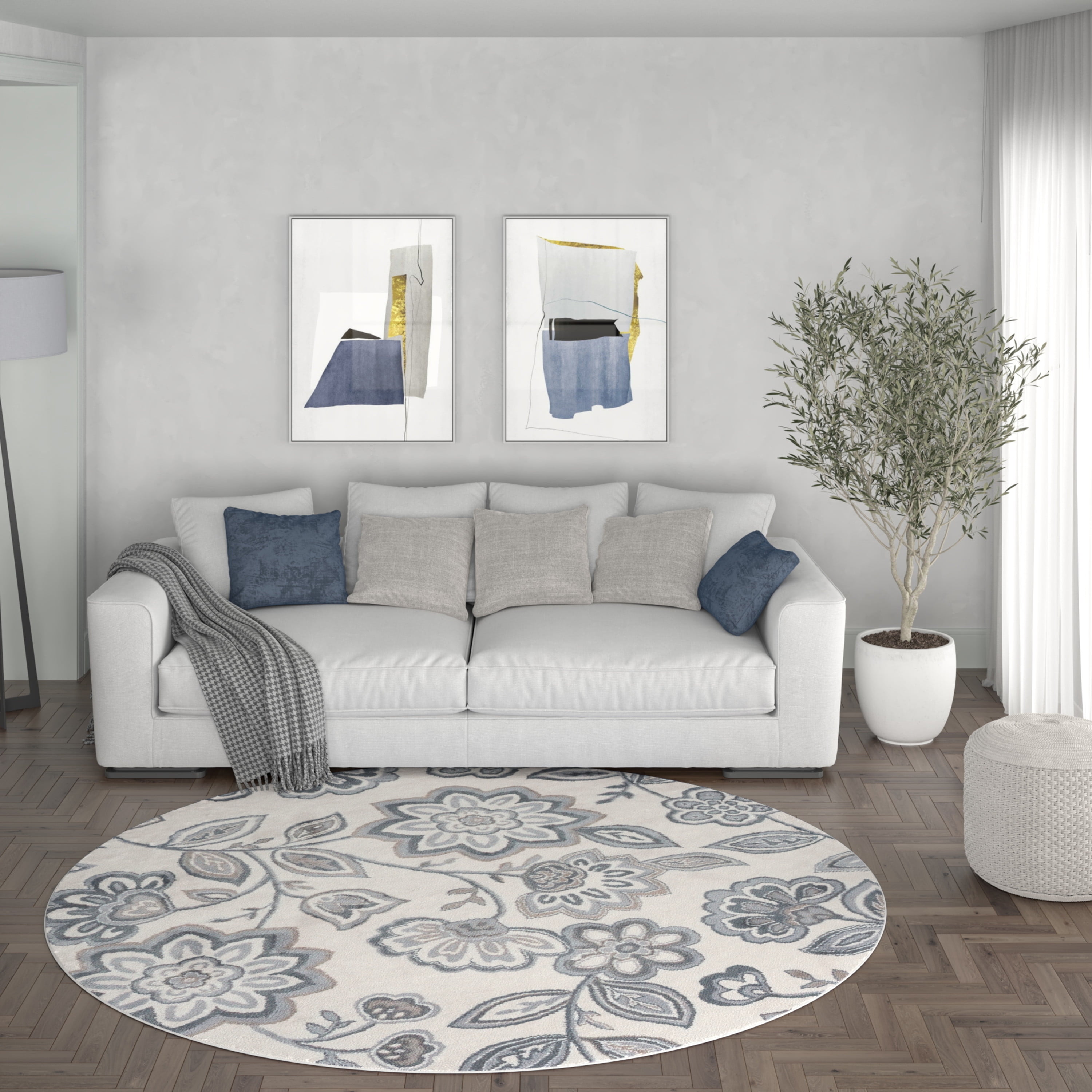 Madison Transitional 5' Round Cream and Gray Polypropylene Indoor Area Rug