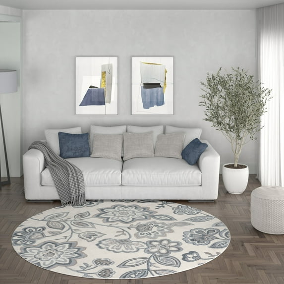 Madison Transitional 5' Round Cream and Gray Polypropylene Indoor Area Rug