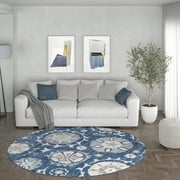 Madison Transitional 5' Round Navy and Cream Polypropylene Indoor Area Rug