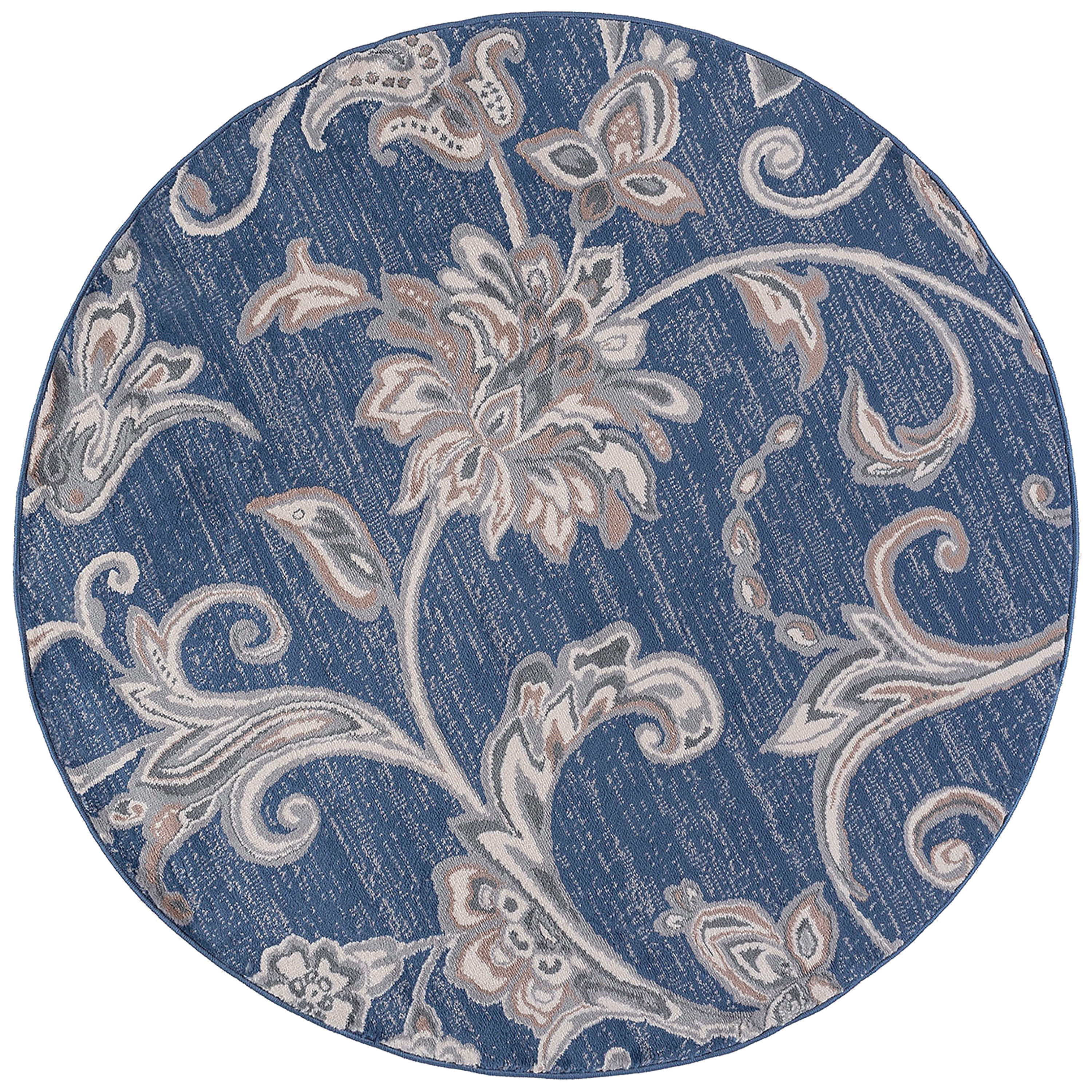 Madison Transitional 5' Round Navy and Cream Polypropylene Indoor Area Rug